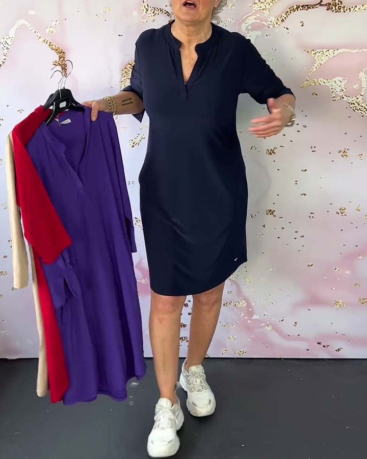 Bianca | Solid Dress with V-Neck