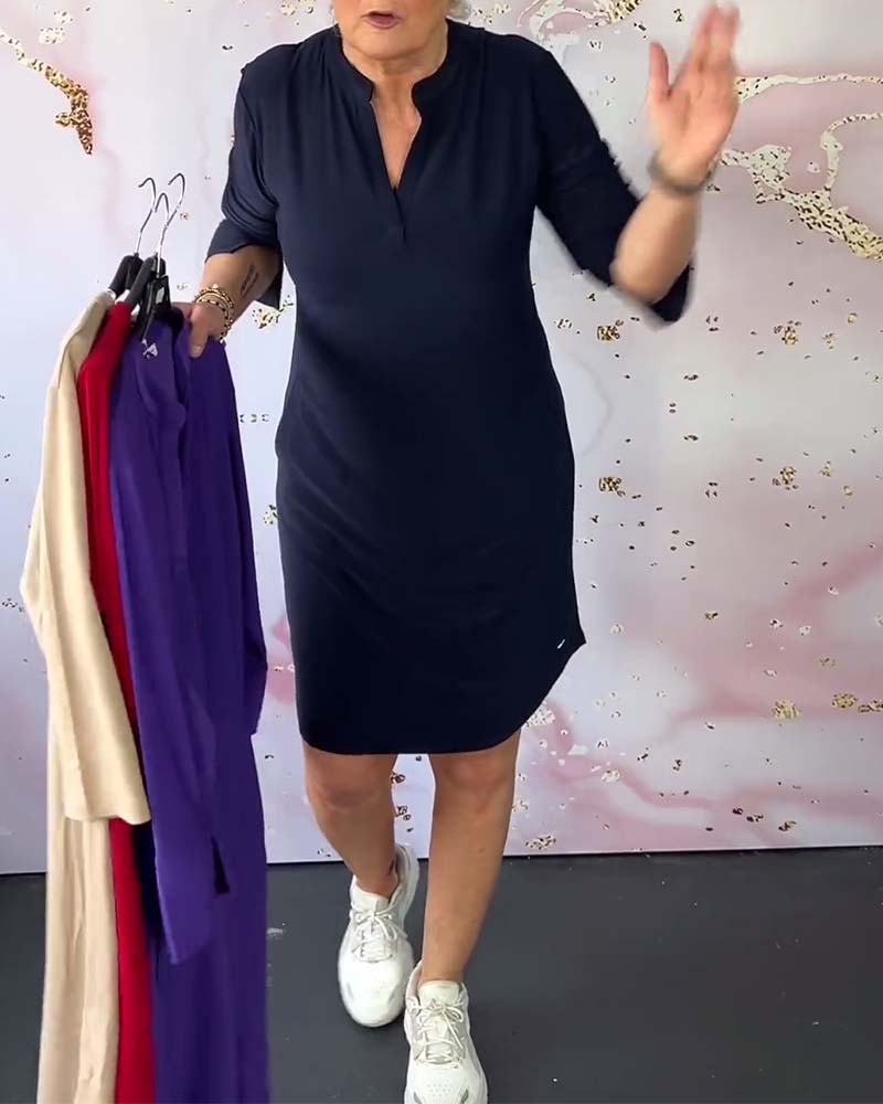 Bianca | Solid Dress with V-Neck