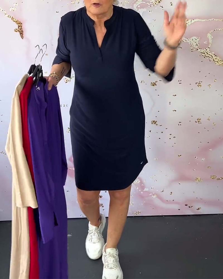 Bianca | Solid Dress with V-Neck
