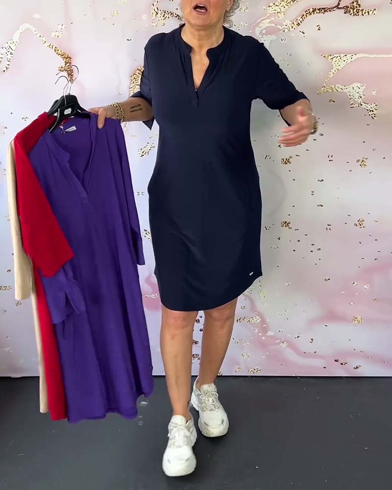 Bianca | Solid Dress with V-Neck