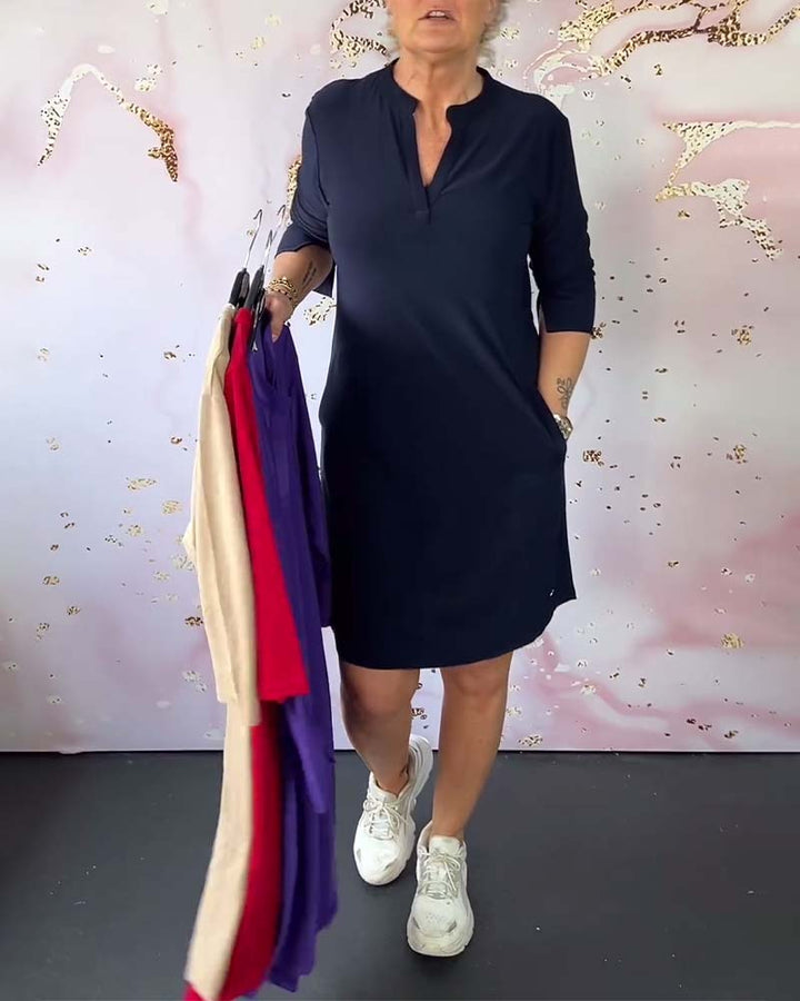 Bianca | Solid Dress with V-Neck