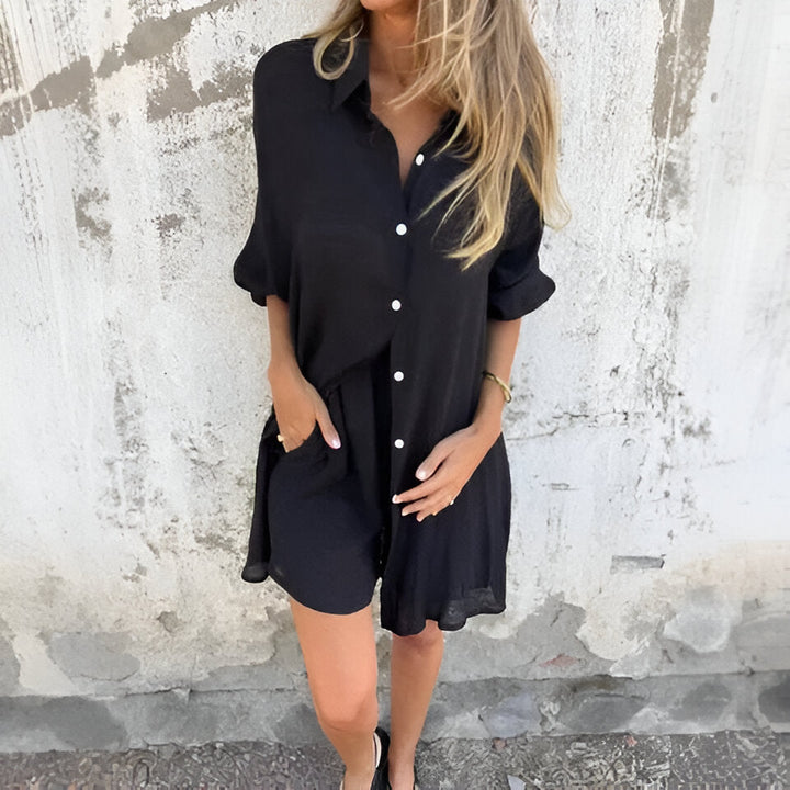 Josephine | Airy Blouse & Shorts Set in Cotton Look