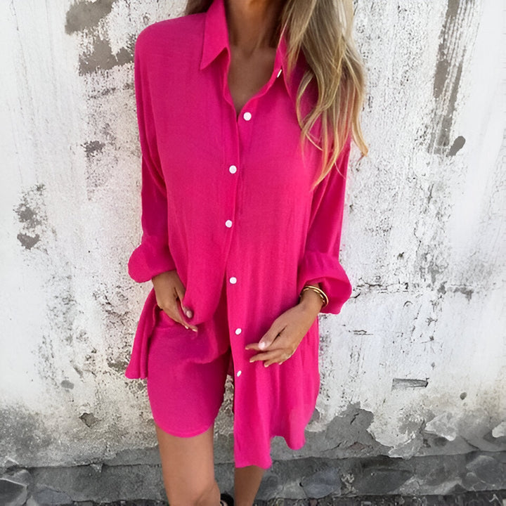Josephine | Airy Blouse & Shorts Set in Cotton Look