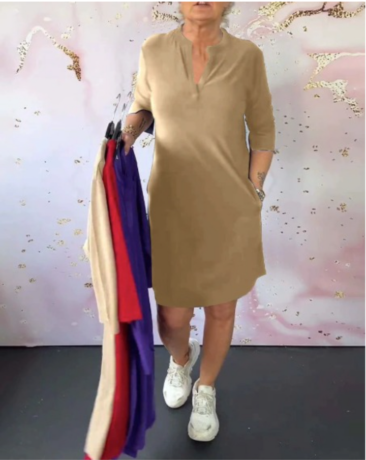 Bianca | Solid Dress with V-Neck