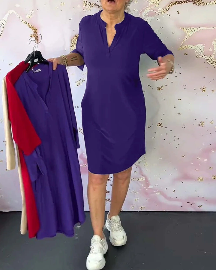 Bianca | Solid Dress with V-Neck